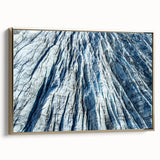 Framed canvas featuring a close-up of frost patterns in muted gray and white tones.