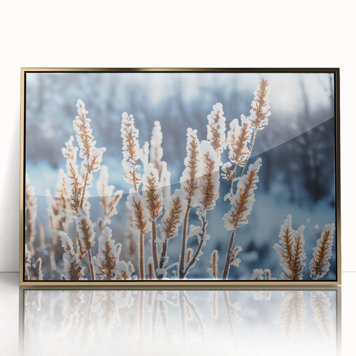 Mid-century modernist art depicting a frost design in white and blue tones on acrylic, ideal for nursery wall art.