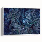 Vintage poster art of colorful leaves on a white framed canvas, ideal for living room decor.