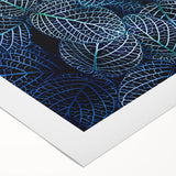 Art deco poster featuring close-up of green leaves on a rolled canvas, suitable for dining room or bathroom wall art.