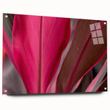 Close-up of green leaves in acrylic print, ideal for dining room or bedroom decor.