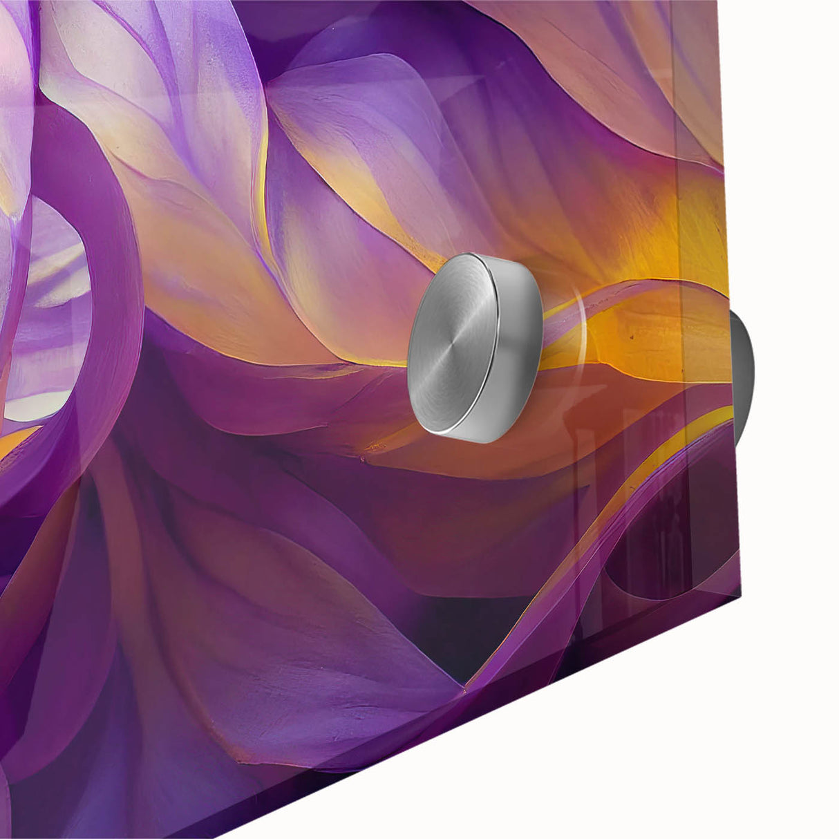 Large abstract wall art of leaves in muted green and brown tones on acrylic glass, suitable for dining room ambiance.