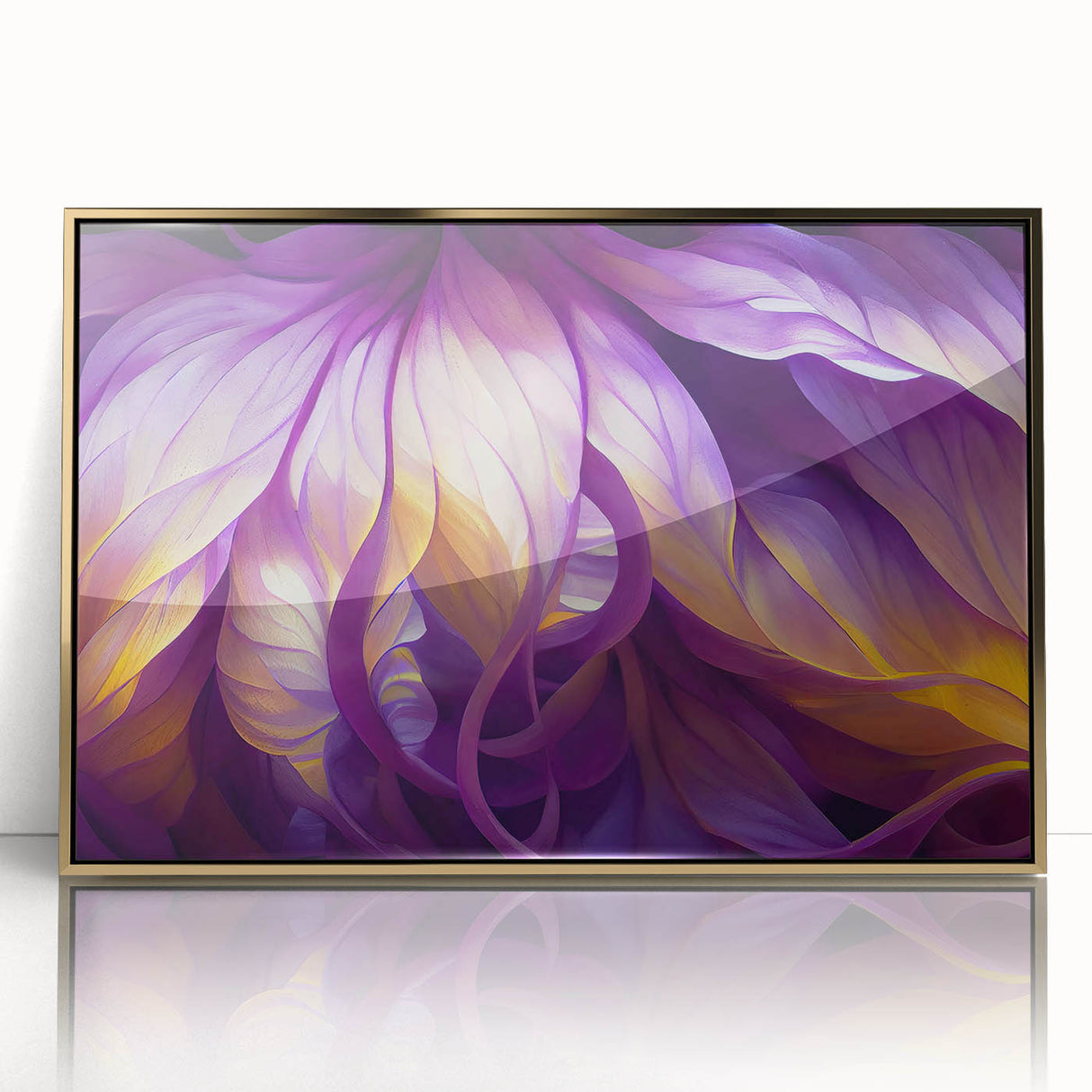 Close-up view of leaves in gold frame, acrylic print with mid-century modernist style, suitable for nursery wall art.