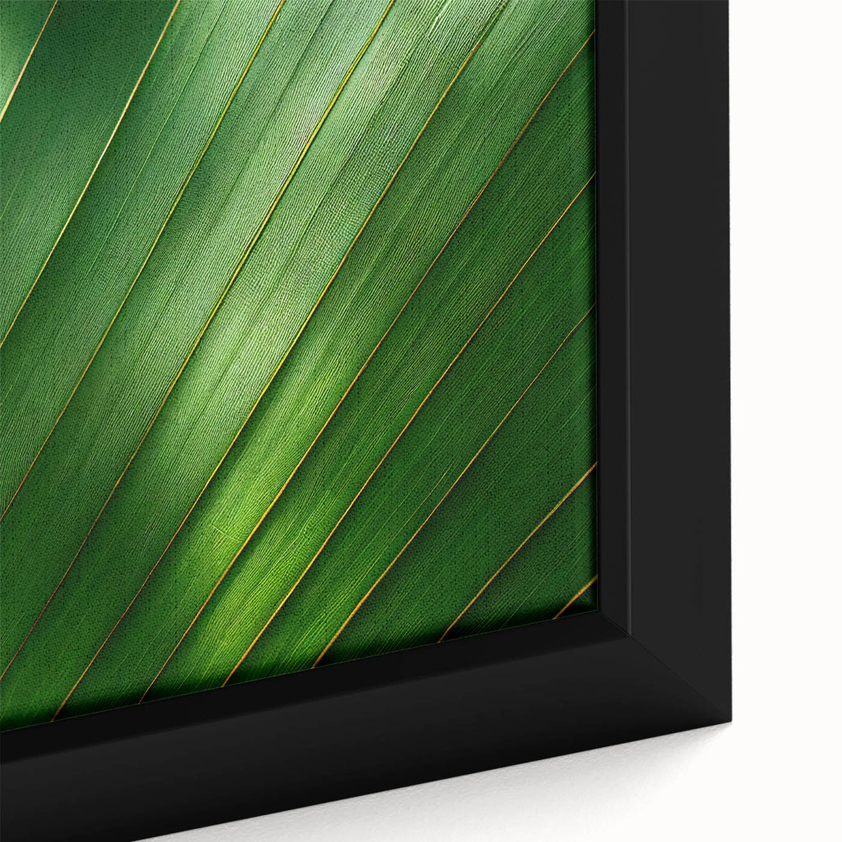 Close-up of textured leaves in black with vibrant color accents on a large framed canvas, suitable for living room decor.