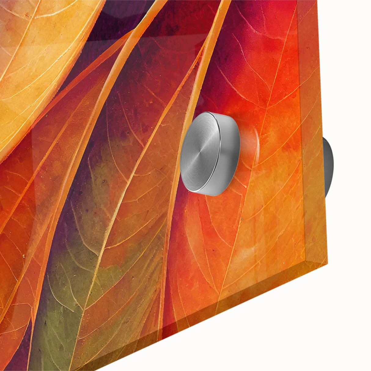 Large abstract wall art featuring close-up leaves in muted green tones on acrylic glass, ideal for dining room ambiance.
