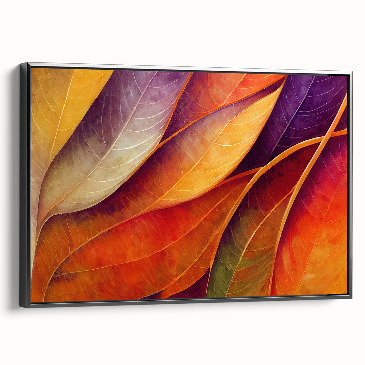 Black and white framed canvas of detailed leaf patterns, ideal for bedroom wall decor.
