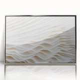 Mid-century modernist art of close-up leaves in muted greens and browns, acrylic print in a silver frame.