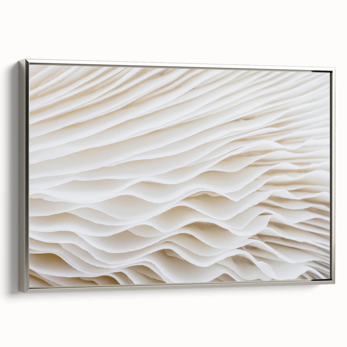 Framed canvas featuring a close-up of leaves in muted green and silver tones.