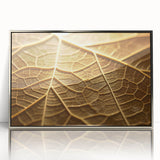 Mid-century modernist art of close-up leaves in muted green tones, framed in silver acrylic, suitable for nursery wall decor.