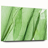 Close-up of green leaves in abstract design on large acrylic glass, suitable for bedroom or dining room art.