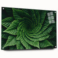 Close-up of leaves in green and yellow tones on acrylic glass, suitable for bedroom or dining room decor.
