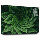 Close-up of leaves in green and yellow tones on acrylic glass, suitable for bedroom or dining room decor.