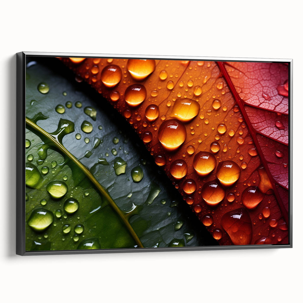 Black and white close-up of leaves on a framed canvas, ideal for bedroom wall decor.