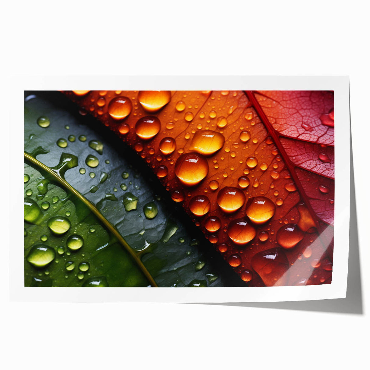 Close-up of green leaves on a rolled canvas print, using soft green tones, suitable for dining room or bathroom wall art.