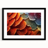 Extra large abstract art print featuring textured, colorful leaves design on a black framed canvas.