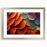 Textured art featuring close-up of leaves in abstract style, framed in silver, ideal for bedroom ambiance.