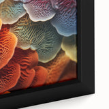 Close-up of textured black wall art featuring colorful leaves on extra large framed canvas, ideal for living room decor.