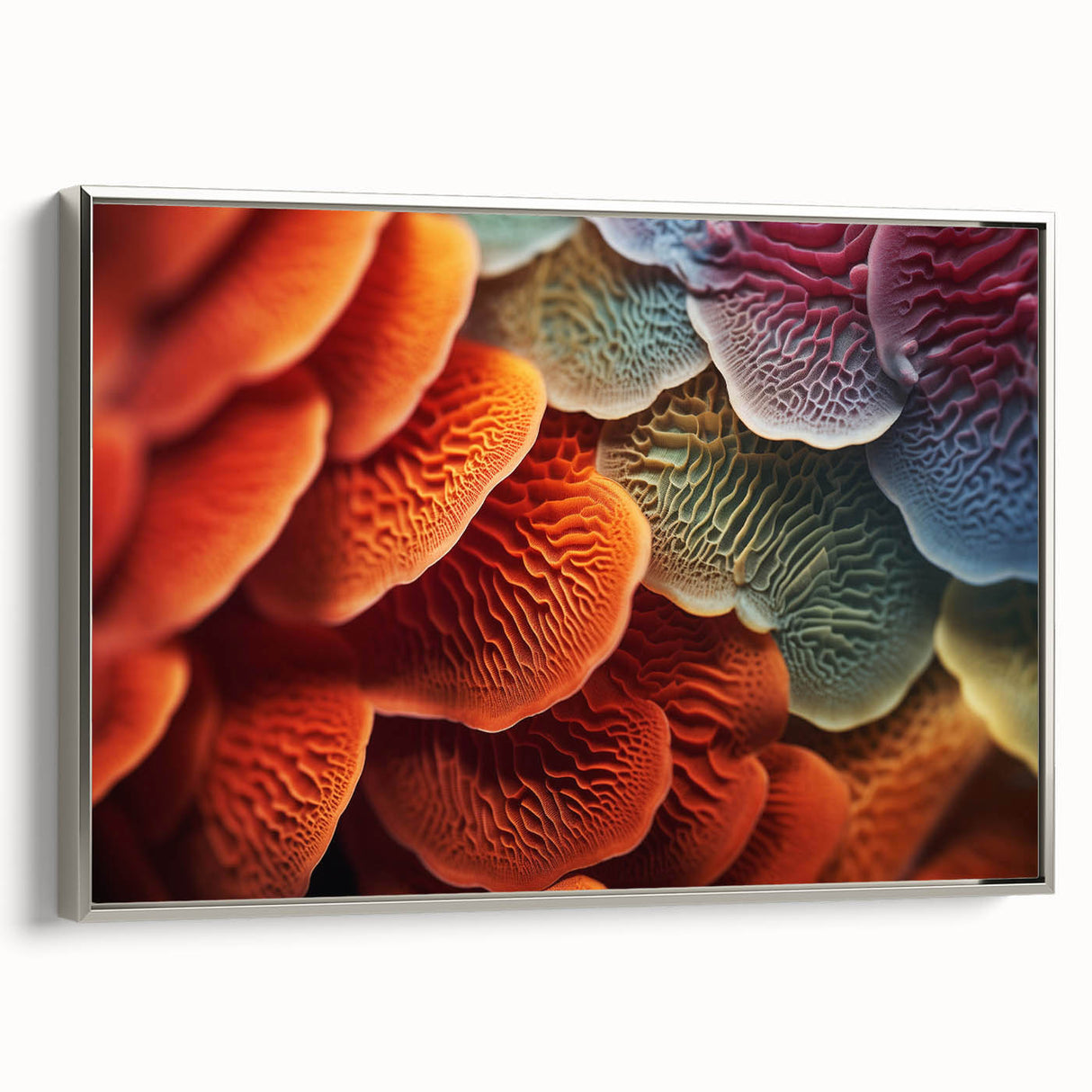 Framed canvas depicting a close-up of green leaves, suitable for enhancing a tranquil bedroom atmosphere.