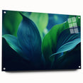 Close-up of leaves in green and yellow hues on acrylic glass, ideal for bedroom or dining room decor.