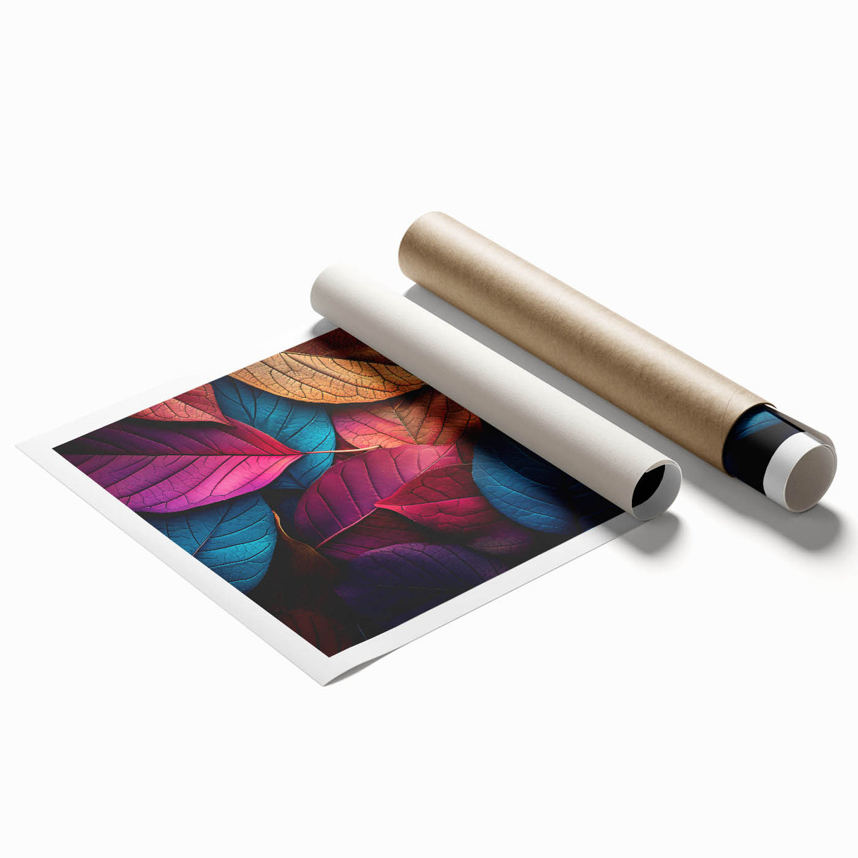 Close-up of green leaves in a large rolled canvas print, ideal for classy bathroom wall art or large living room decor.