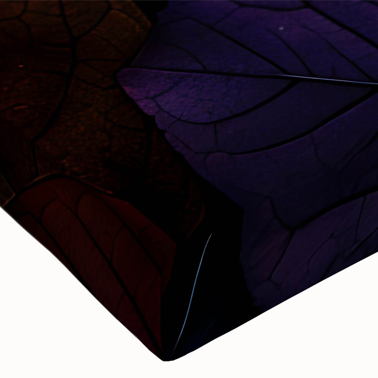 Large art of a close-up leaf pattern in black and white on stretched canvas, suitable for bedroom wall decor.