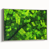 Framed canvas of a vintage landscape painting featuring colorful leaves against a black background.
