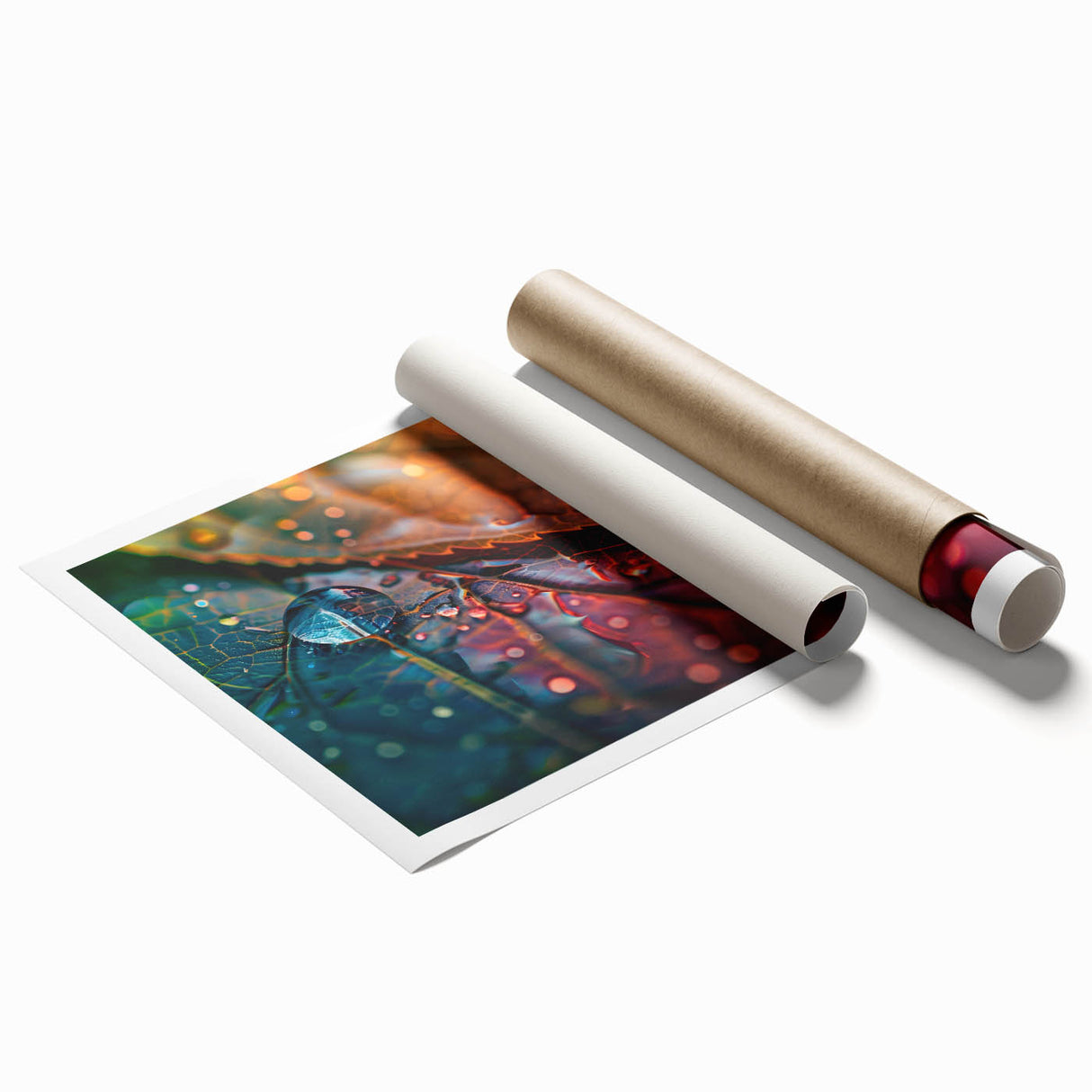Close-up of green leaves in a rolled print, ideal for classy bathroom wall art or large living room decor.