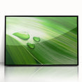 Large abstract wall art featuring close-up leaves in muted green tones, framed in black acrylic.