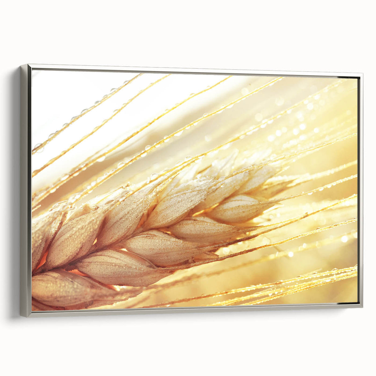 Framed canvas featuring close-up of green leaves in a vintage poster style.