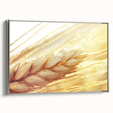Framed canvas featuring close-up of green leaves in a vintage poster style.