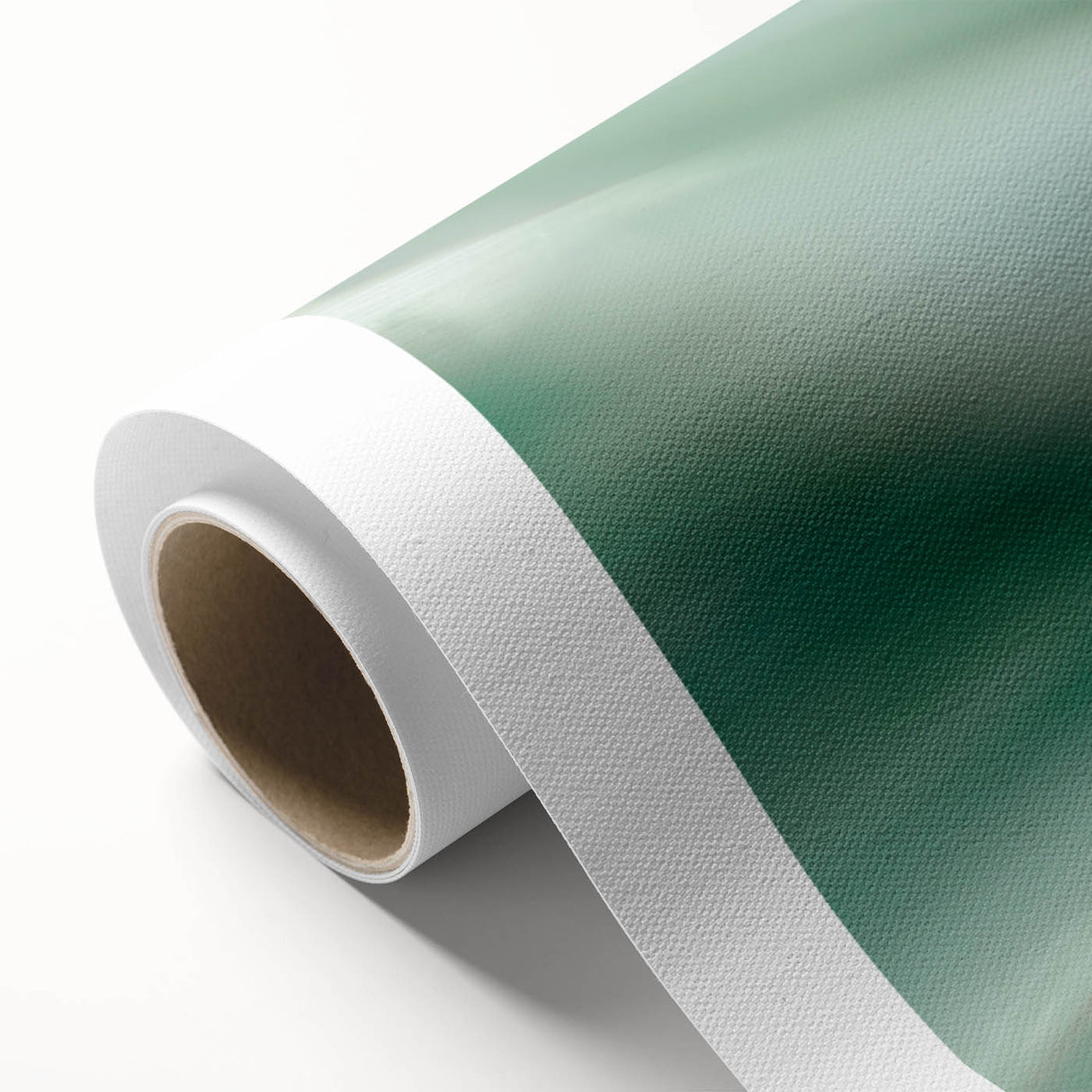 Art deco poster featuring close-up of green leaves on rolled canvas.