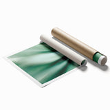 Close-up image of green leaves in a rolled print format, suitable for classy bathroom wall art.