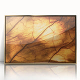Close-up of leaves in gold frame, acrylic print, featuring mid-century modernist style, suitable for modern art wall decor.