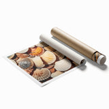 Close-up floral art in muted green and white tones on a rolled print, suitable for classy bathroom wall art.