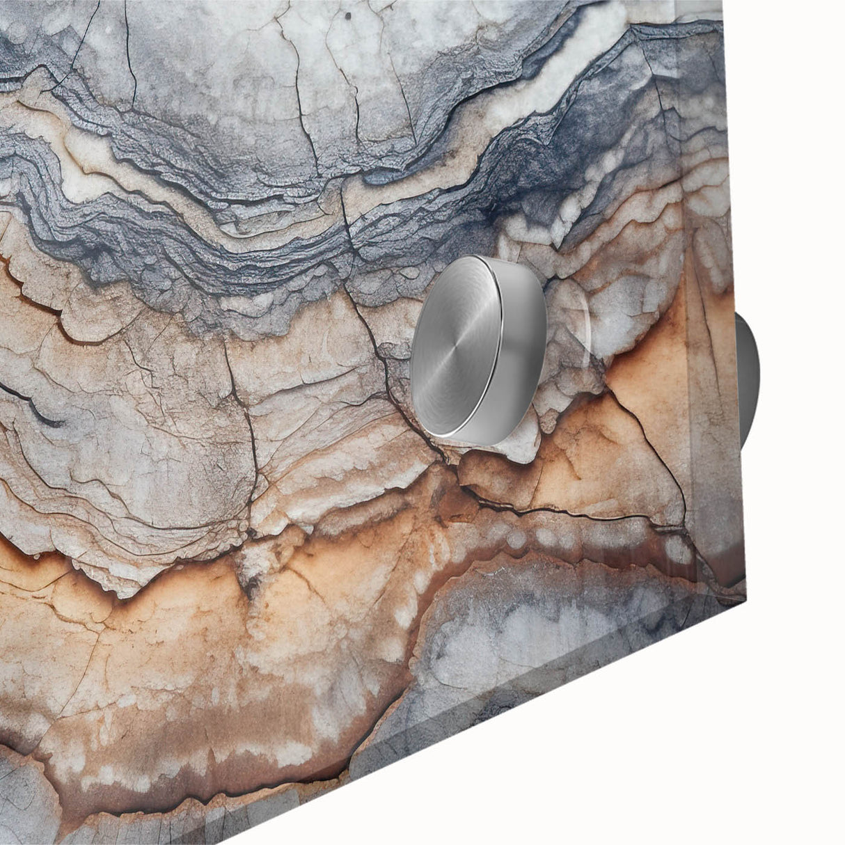 Large abstract wall art on acrylic glass featuring organic forms in earthy tones, ideal for dining room ambiance.