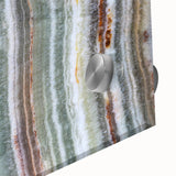 Large abstract wall art on acrylic glass featuring mid-century modernist design in natural earth tones.