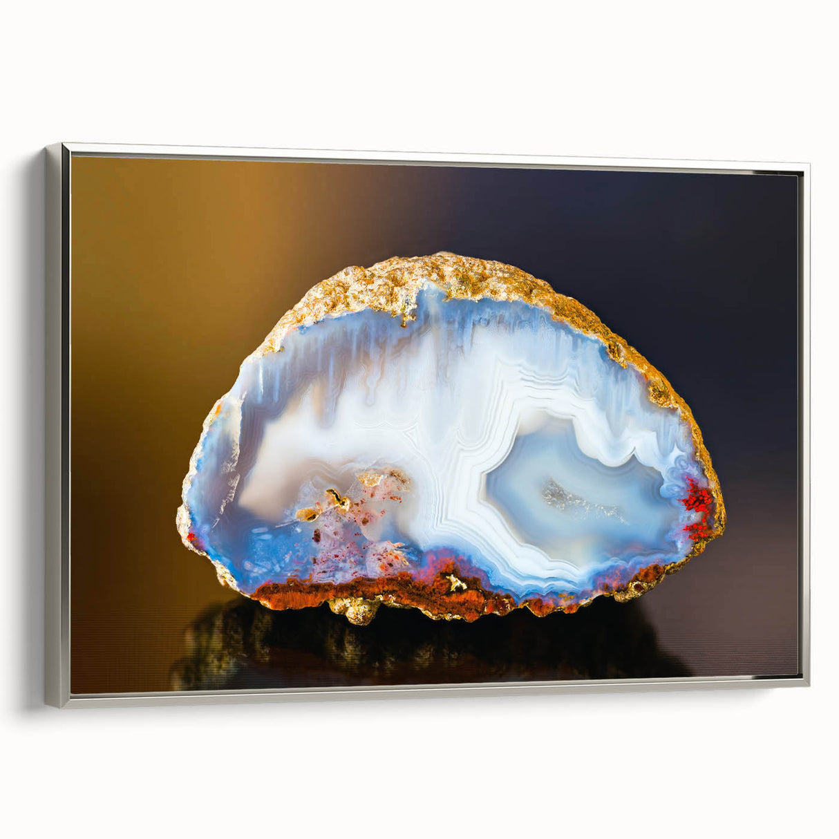 Framed canvas featuring a close-up landscape painting with colorful natural elements.