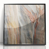 Large abstract wall art featuring close-up tree designs in black and white, framed in acrylic.