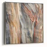 Framed canvas depicting a close-up view of tree branches in muted black tones, ideal for adding a vintage touch to any room.