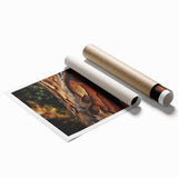 Close-up of tree bark in muted brown tones on a rolled print, suitable for classy bathroom wall art.