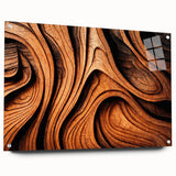 Close-up of tree bark in muted brown and green tones on acrylic glass, ideal for dining room decor.