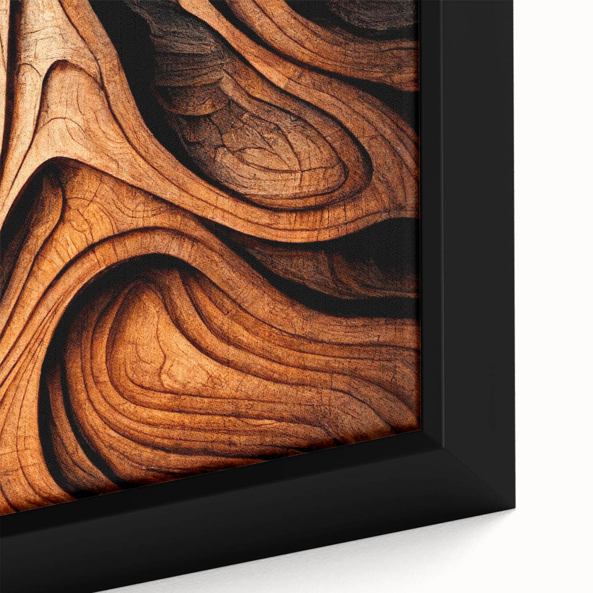 Close-up of a black wall art piece displaying colorful, textured trees on a framed canvas, ideal for living room decor.