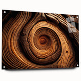 Close-up of tree bark printed on acrylic glass, showcasing earth tone colors, ideal for bedroom or dining room decor.