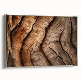 Framed canvas featuring a close-up of trees in muted green and brown tones.
