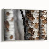 Framed canvas featuring close-up landscape art paintings of trees in muted green and brown tones.