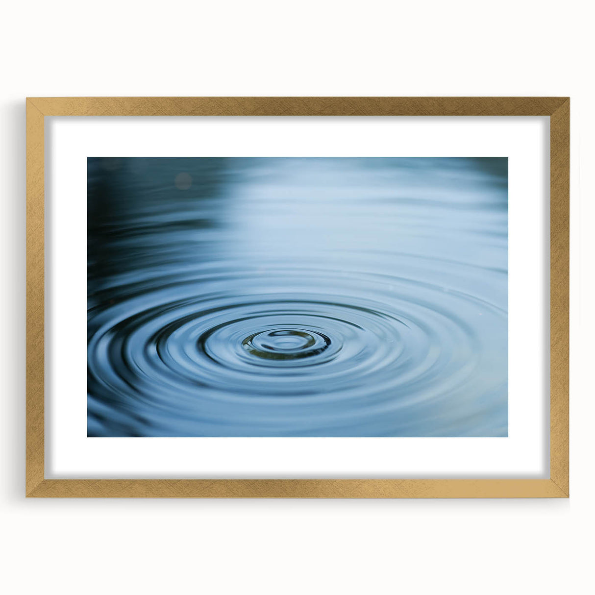 Extra large abstract art print featuring textured blue and green swirls, framed in gold, ideal for living room decor.