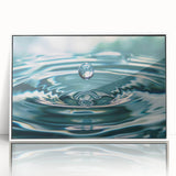 Art deco poster featuring close-up water design in muted blue and white tones, framed in acrylic.