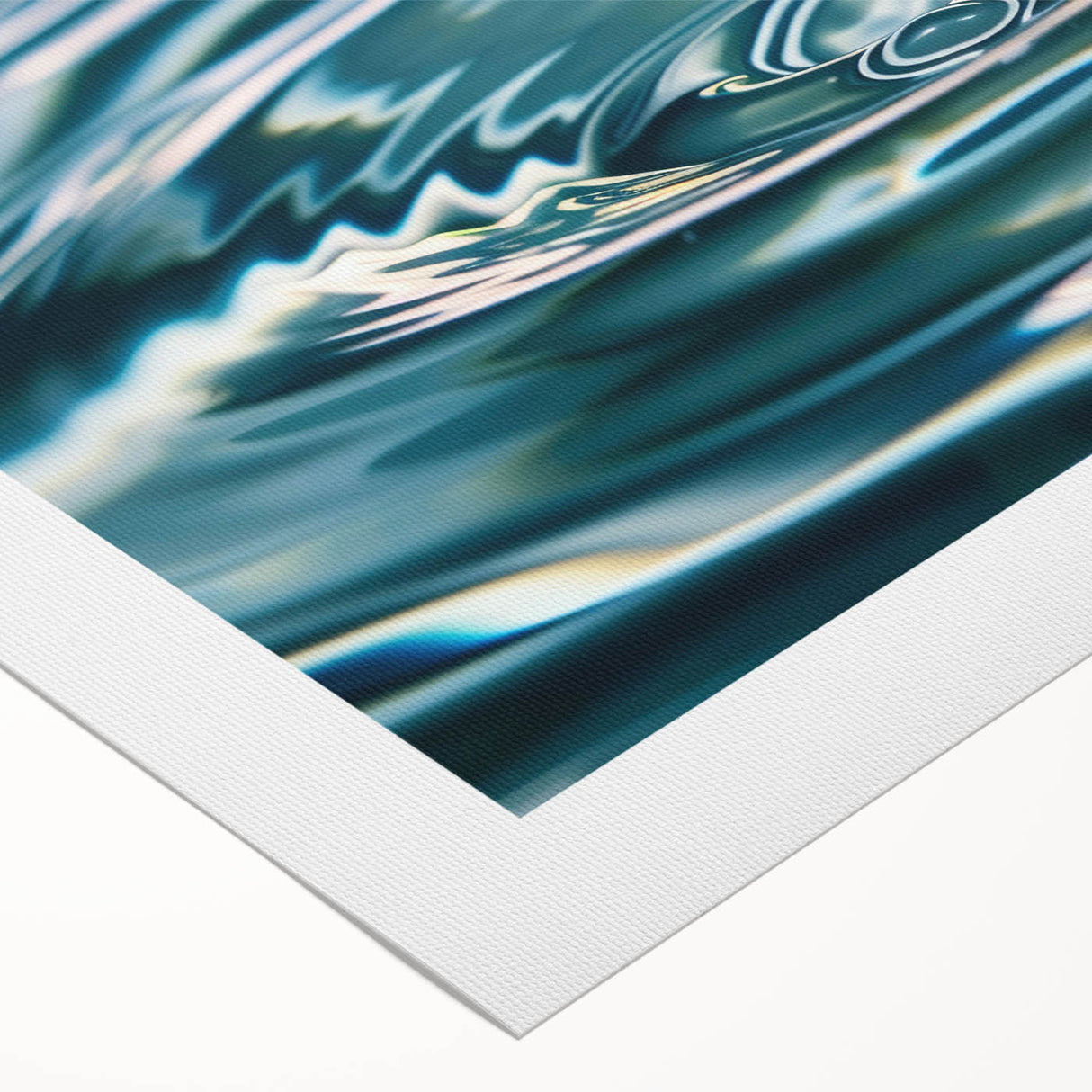 Art deco poster featuring a close-up of water ripples in muted blue and gray tones, printed on rolled canvas.