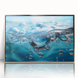 Mid-century modernist art depicting a close-up water design in silver framed acrylic, suitable for nursery wall art.