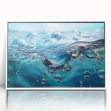 Acrylic print of a water-themed art deco poster in muted blue tones, ideal for nursery wall decor.